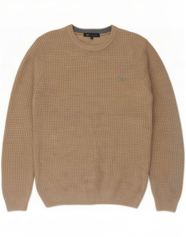 Crew Clothing Męski sweter z okrągłym dekoltem, duży beżowy akryl