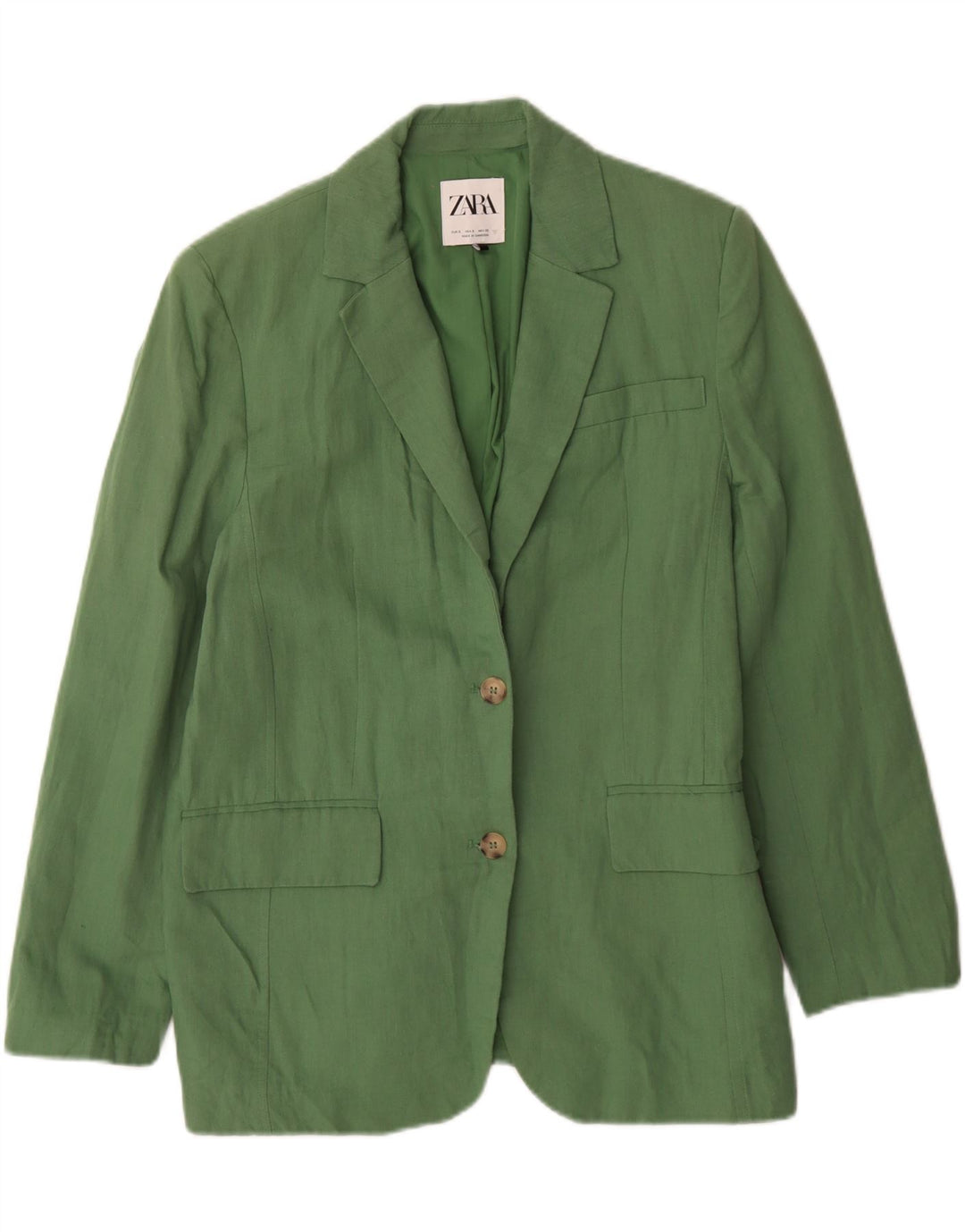 Damska marynarka Zara zapinana na 2 guziki, oversize UK 10, mała, zielona lniana
