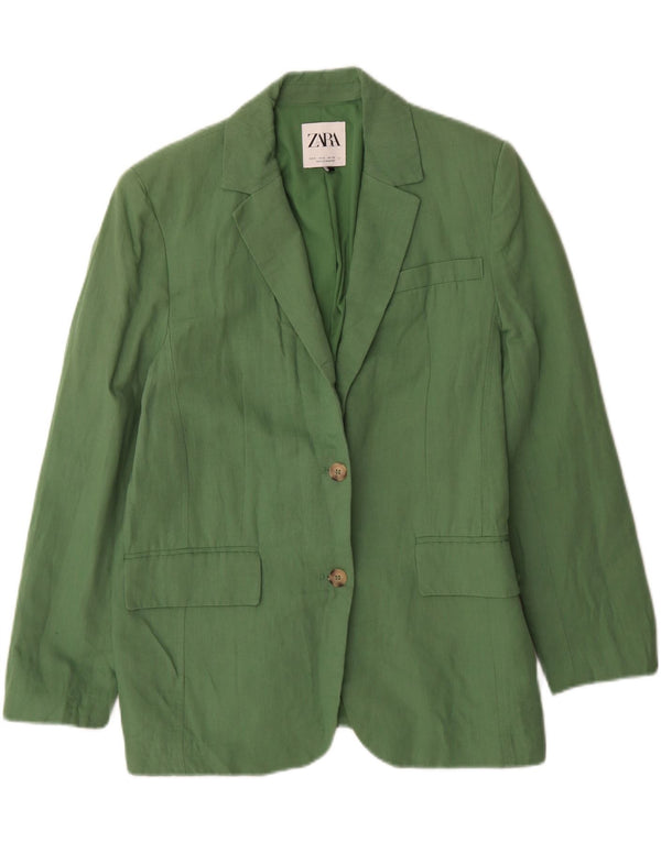 Damska marynarka Zara zapinana na 2 guziki, oversize UK 10, mała, zielona lniana
