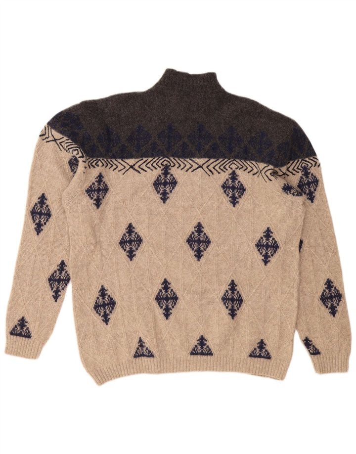 VINTAGE Męski sweter z golfem XL Beżowy Argyle/Diament