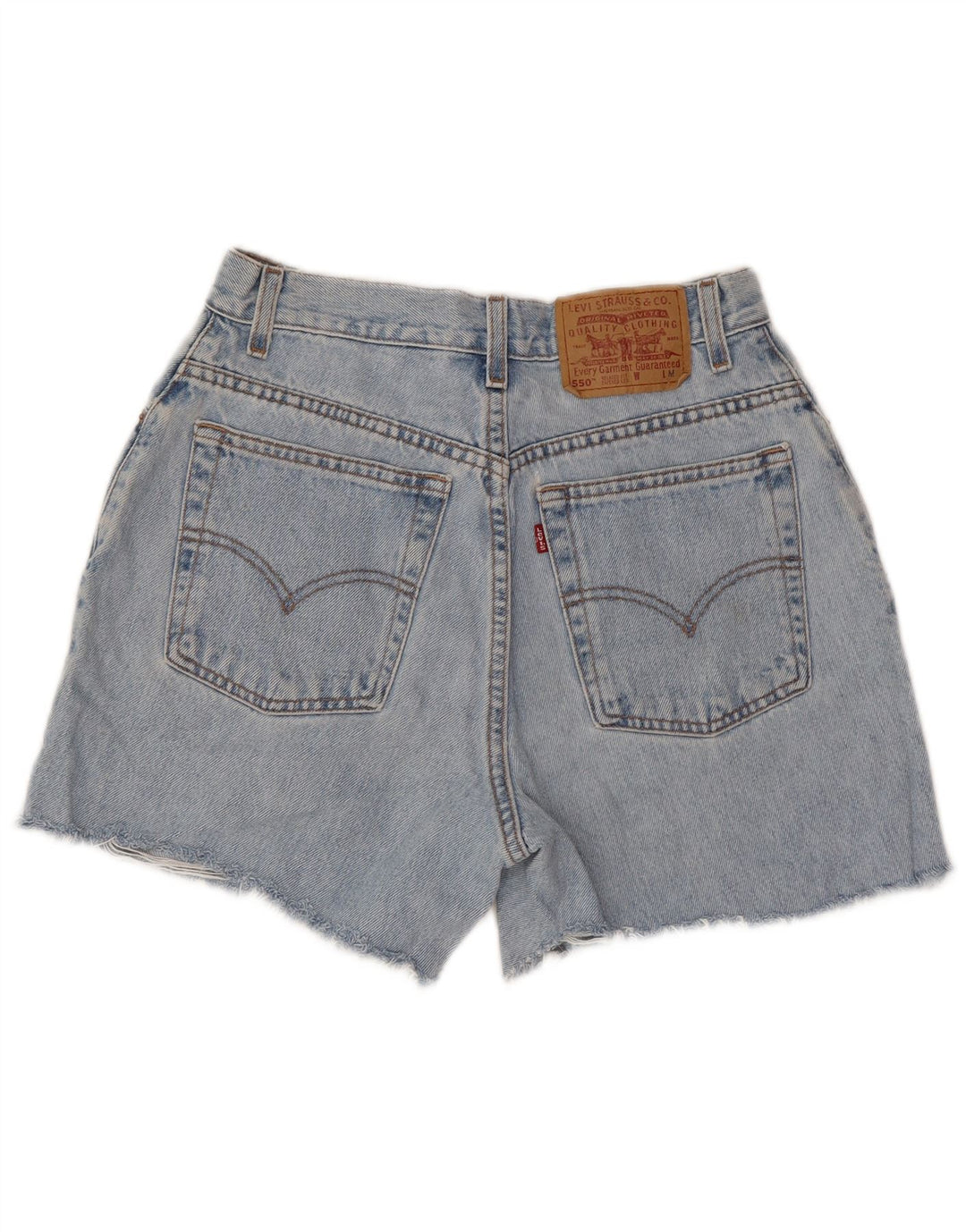 Damskie spodenki jeansowe LEVI'S 550 w trudnej sytuacji, o swobodnym kroju, średnie W28, niebieskie