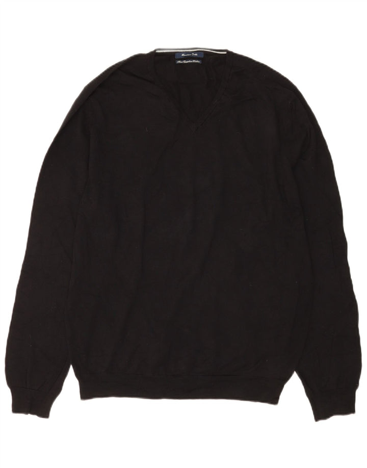 Męski sweter Massimo Dutti z dekoltem w kształcie litery V, średniej wielkości, czarny, bawełniany