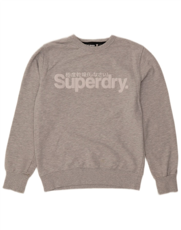 Męski sweter z grafiką Superdry, średnioszary, bawełniany w cętki
