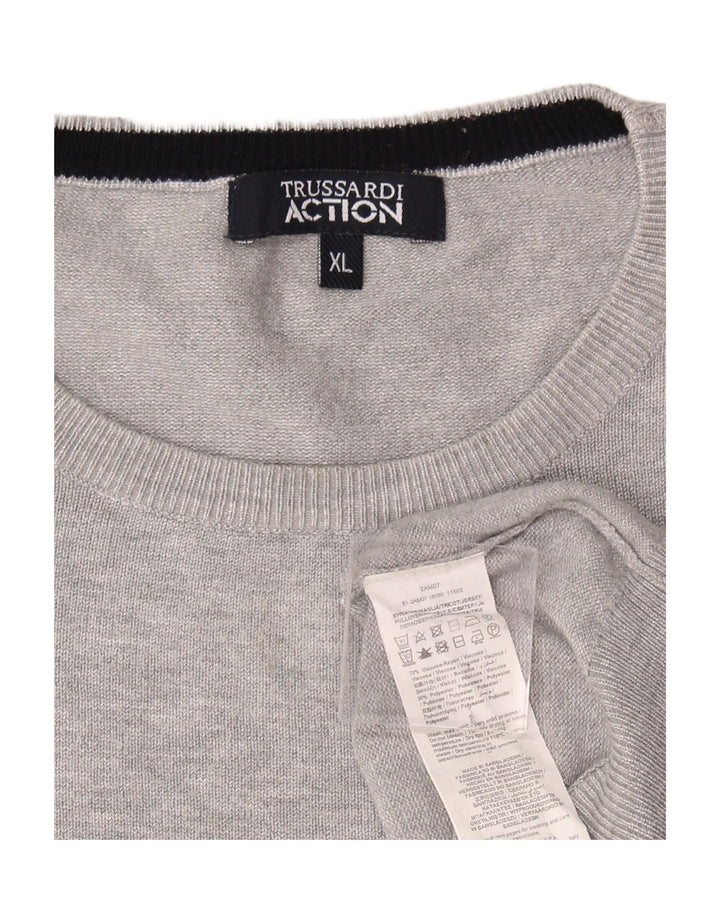 TRUSSARDI Mens Crew Neck Jumper Sweater XL Grey Viscose
