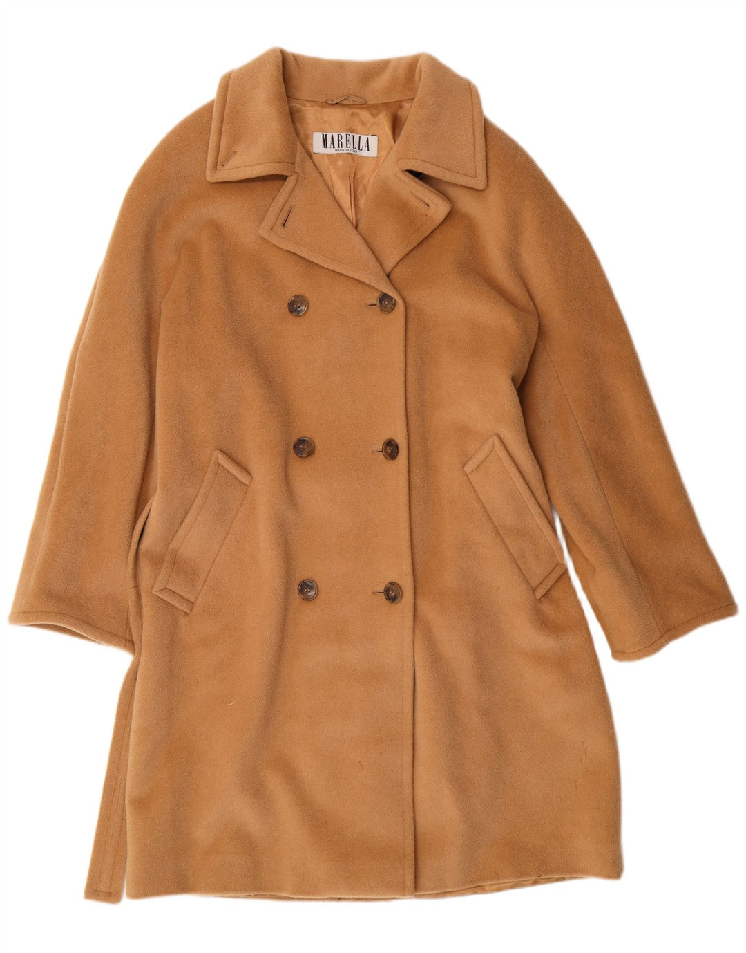 MARELLA Damski płaszcz dwurzędowy UK 12 Średni beżowy klasyk z dziewiczej wełny
