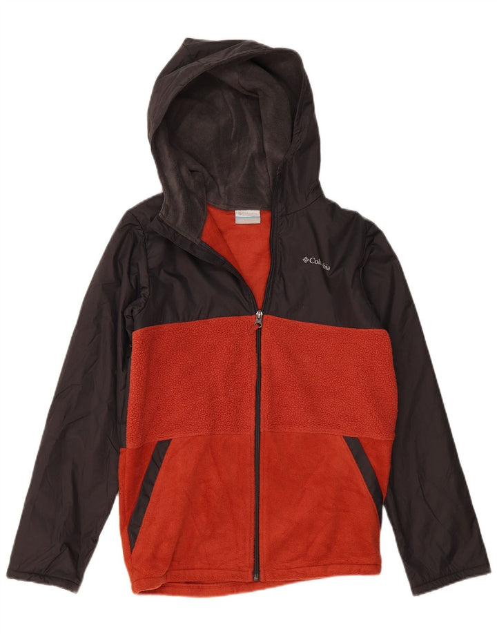 Chłopięca kurtka polarowa z kapturem COLUMBIA 14-15 lat, duża, szara, z blokami kolorów