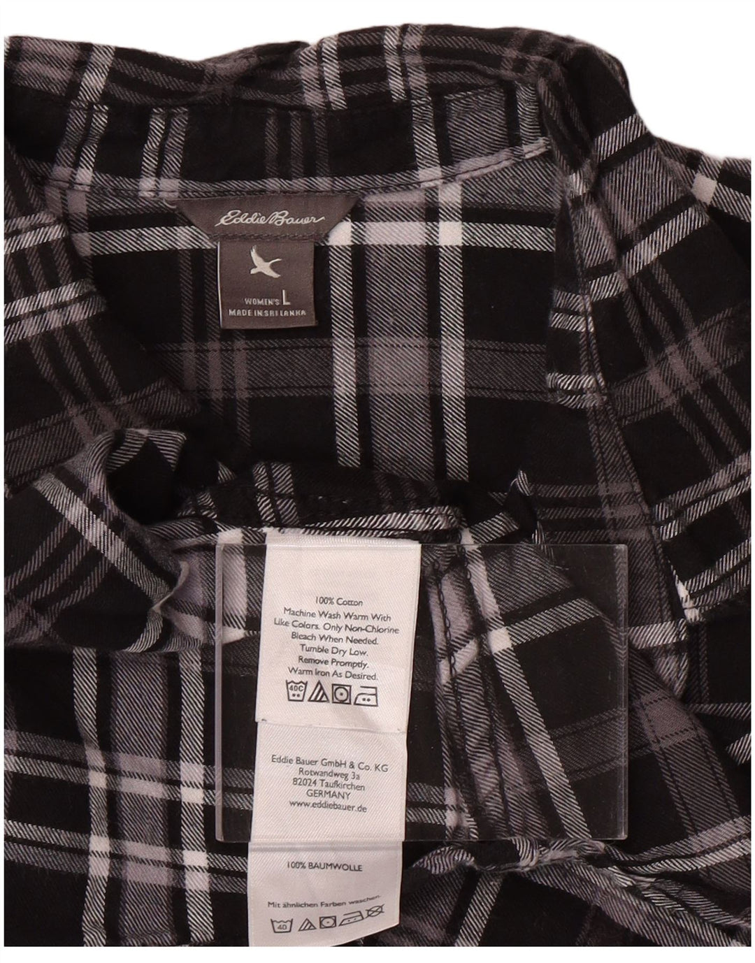 EDDIE BAUER Damska koszula flanelowa UK 16, duża, czarna, bawełniana w kratę