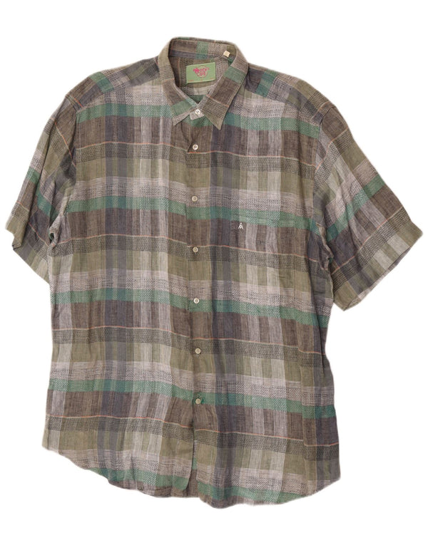 Koszula męska z krótkim rękawem w stylu vintage, rozmiar 43 17 XL, zielona krata