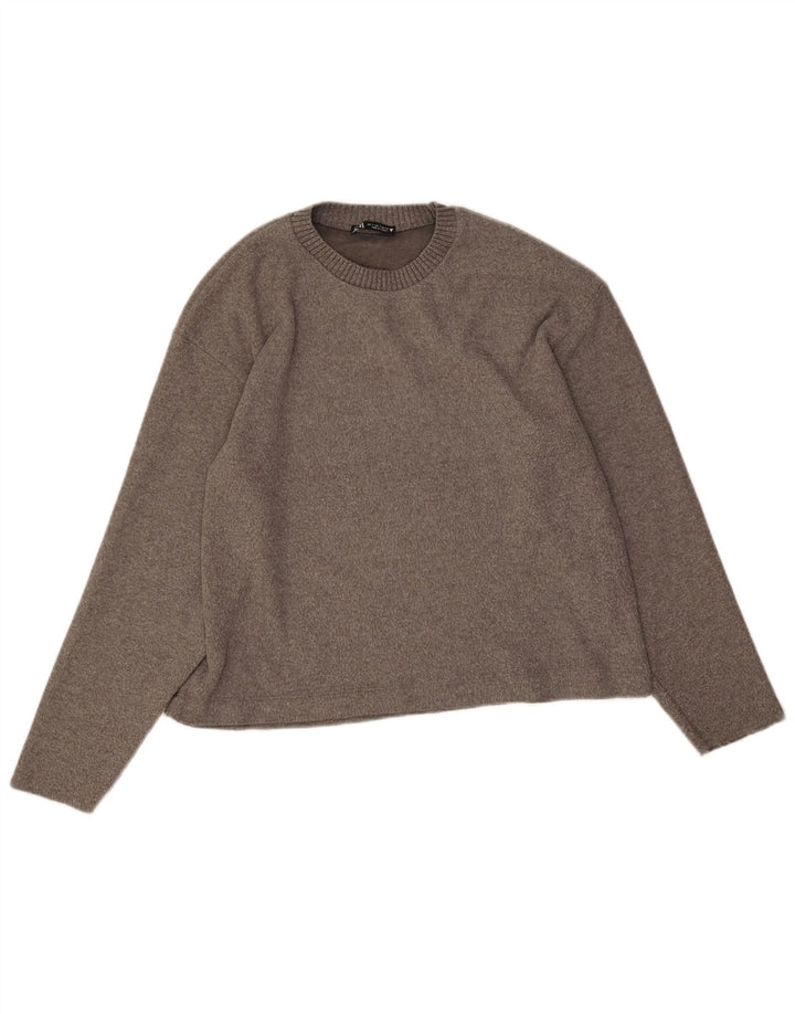 Damski sweter oversize Zara z okrągłym dekoltem UK 10, mały, szary poliester