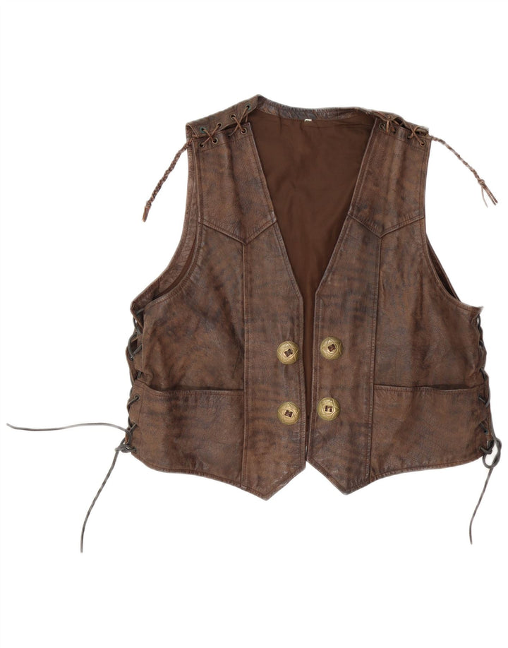 Męska kamizelka skórzana w stylu vintage, duża, brązowa