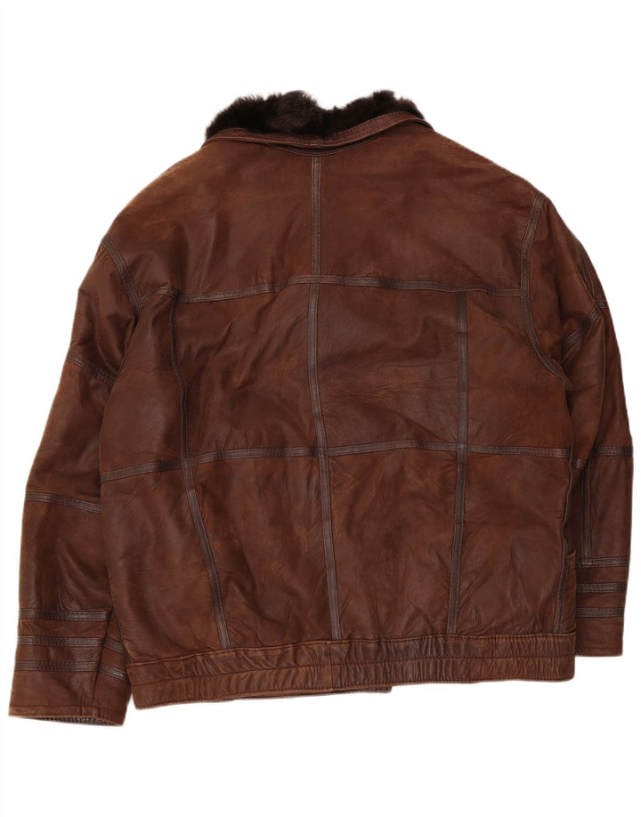Vintage męska kurtka Shearling UK 40, duża brązowa patchworka
