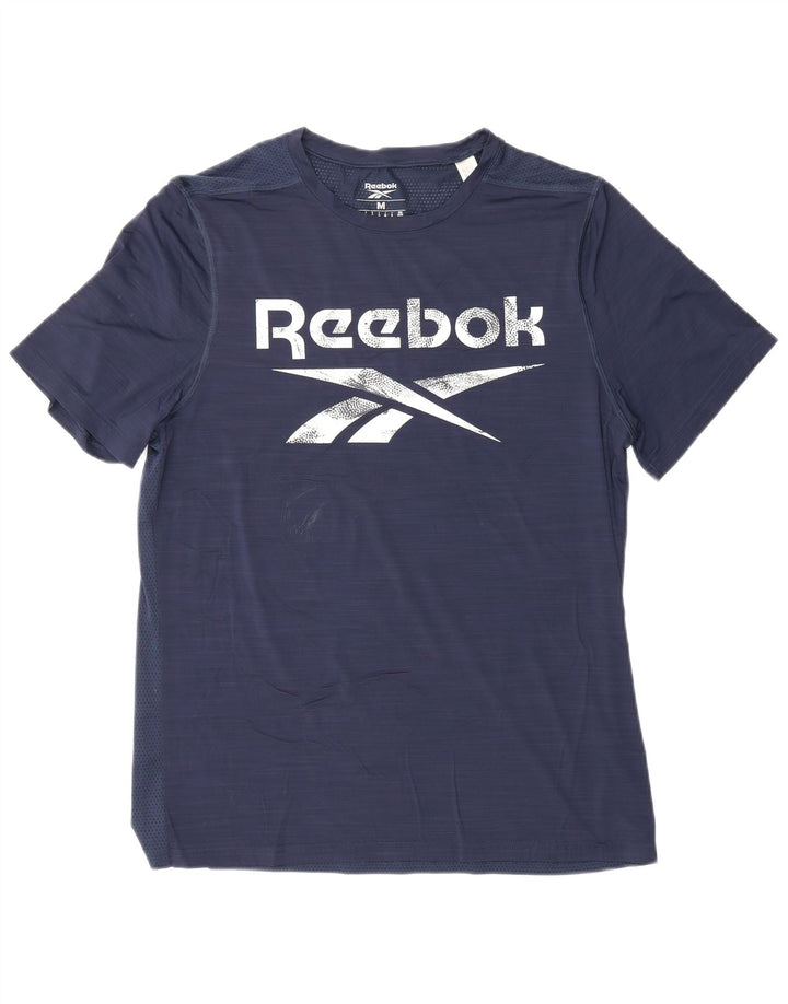 Męska koszulka z grafiką REEBOK, średnia, granatowa