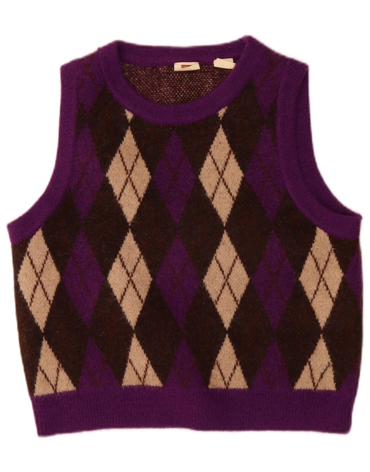 Damski podkoszulek LEVI'S Crop Vest UK 10 Mały fioletowy Argyle/Diamentowy akryl