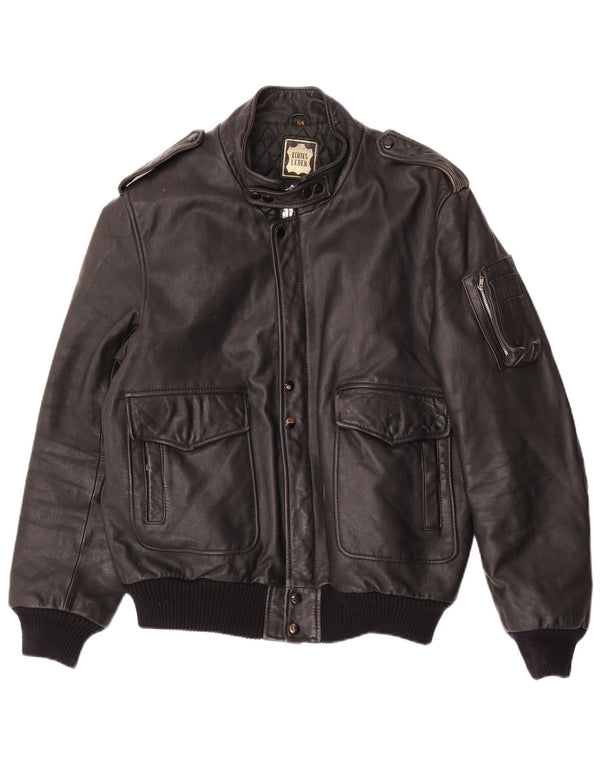 Męska kurtka wojskowa skórzana VINTAGE IT 54 2XL czarna skóra