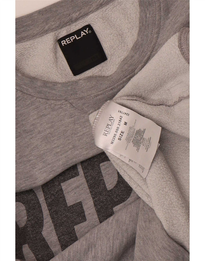 Męska bluza z grafiką Replay, średnioszara, bawełniana w plamki