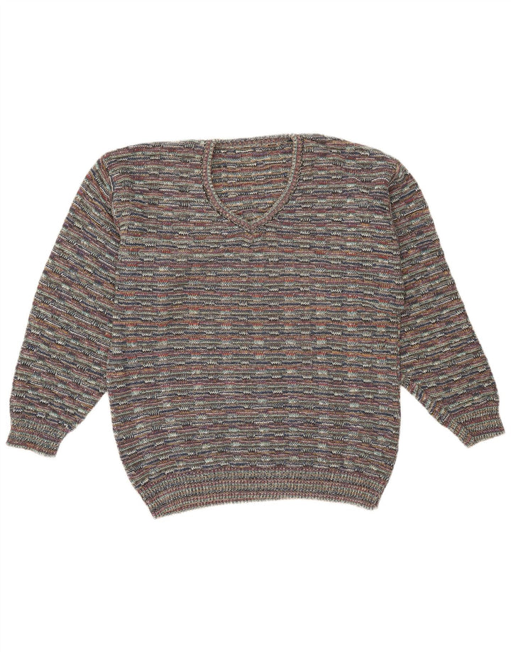 Vintage męski sweter z dekoltem w kształcie litery V, XL, szary, nakrapiany