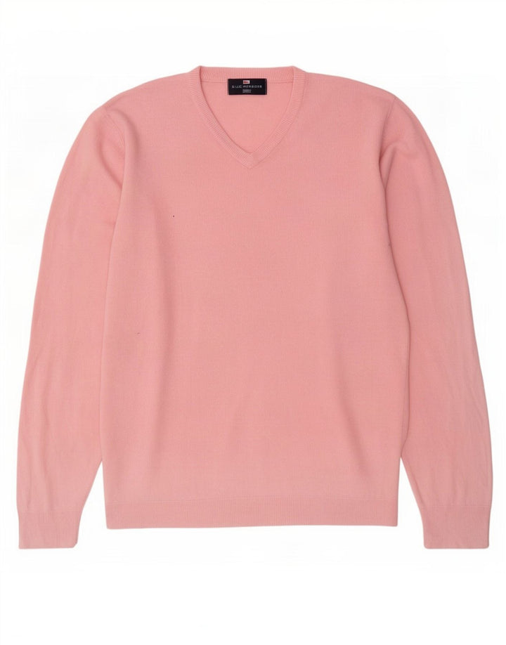 Męski sweter Marks & Spencer Blue Harbor z dekoltem w kształcie litery V, średnioróżowy, akrylowy
