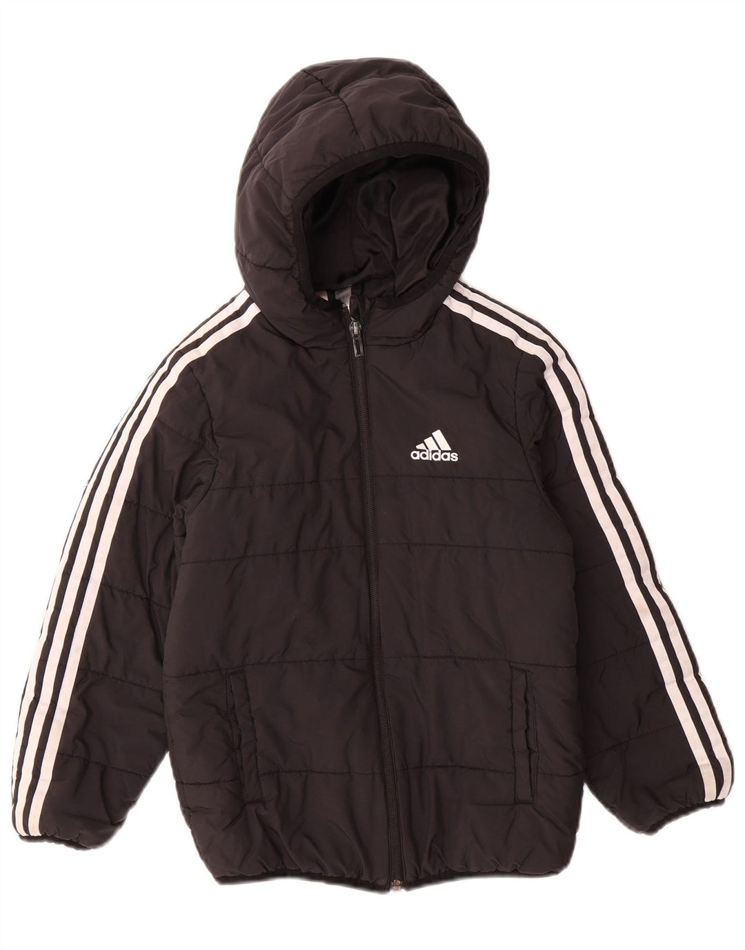 Chłopięca wyściełana kurtka z kapturem ADIDAS 7-8 lat, czarny poliester