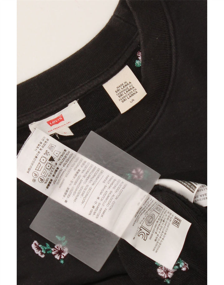 Damska bluza oversize Levi's UK 16, duża, czarna, z bawełny w kwiaty
