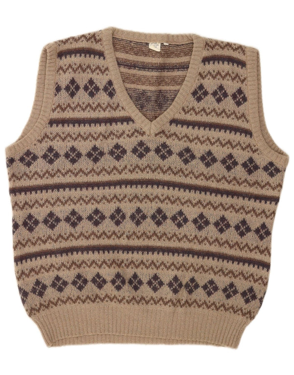 Vintage męski podkoszulek bez rękawów IT 54 XL beżowy geometryczny akryl