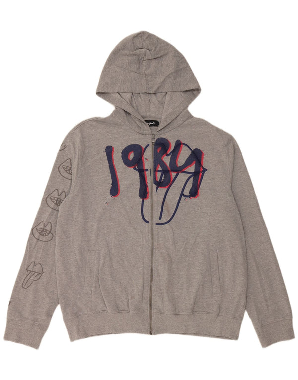 Męski sweter z kapturem i zamkiem błyskawicznym Desigual 2XL, szary, bawełniany