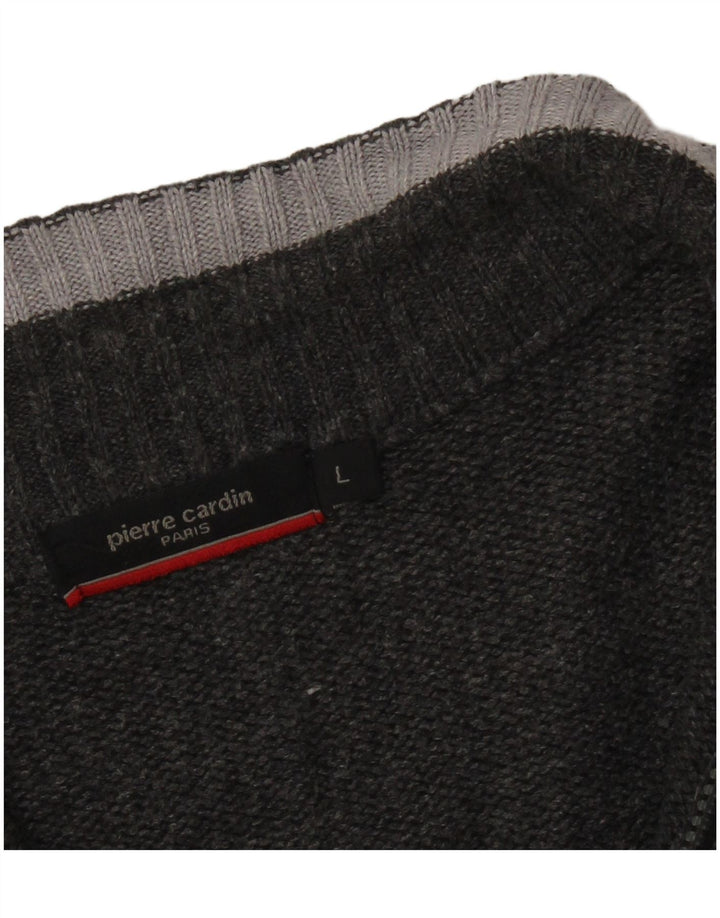 PIERRE CARDIN Męski sweter zapinany na zamek, duże, akrylowe, szare paski