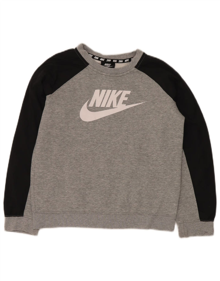 Chłopięcy sweter z grafiką NIKE, 10-11 lat, średnioszary, z blokami kolorów