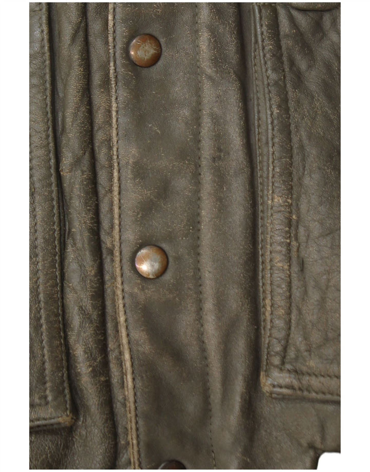 Męska kurtka skórzana typu bomber Belfe & Belfe UK 38, średni khaki, blok kolorów