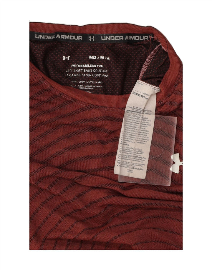 UNDER ARMOUR Mens T-Shirt Top Medium Maroon Striped Polyester Vintage Under Armour and Second-Hand Under Armour from Messina Hembry 