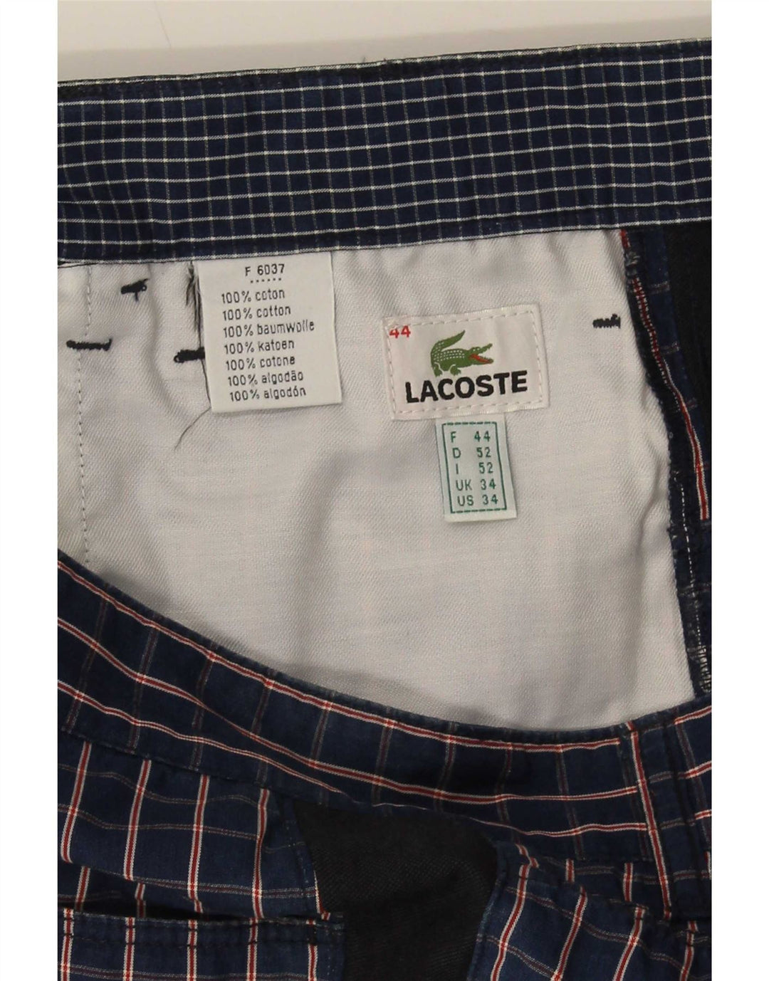 Męskie spodenki Chino Lacoste, rozmiar 44, duże, W34, bawełniana, granatowa krata