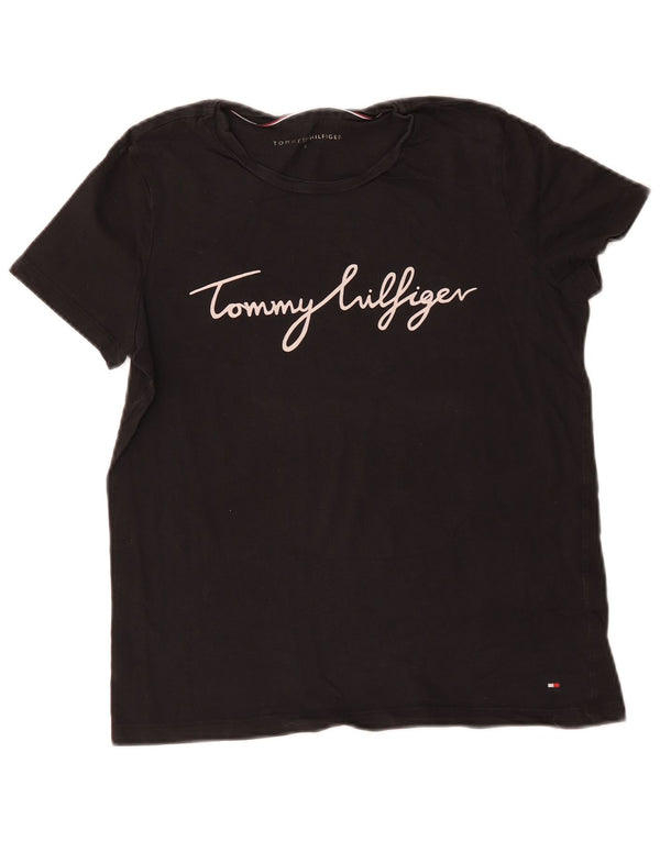 Damska koszulka z grafiką Tommy Hilfiger Top UK 10, mała, czarna bawełna