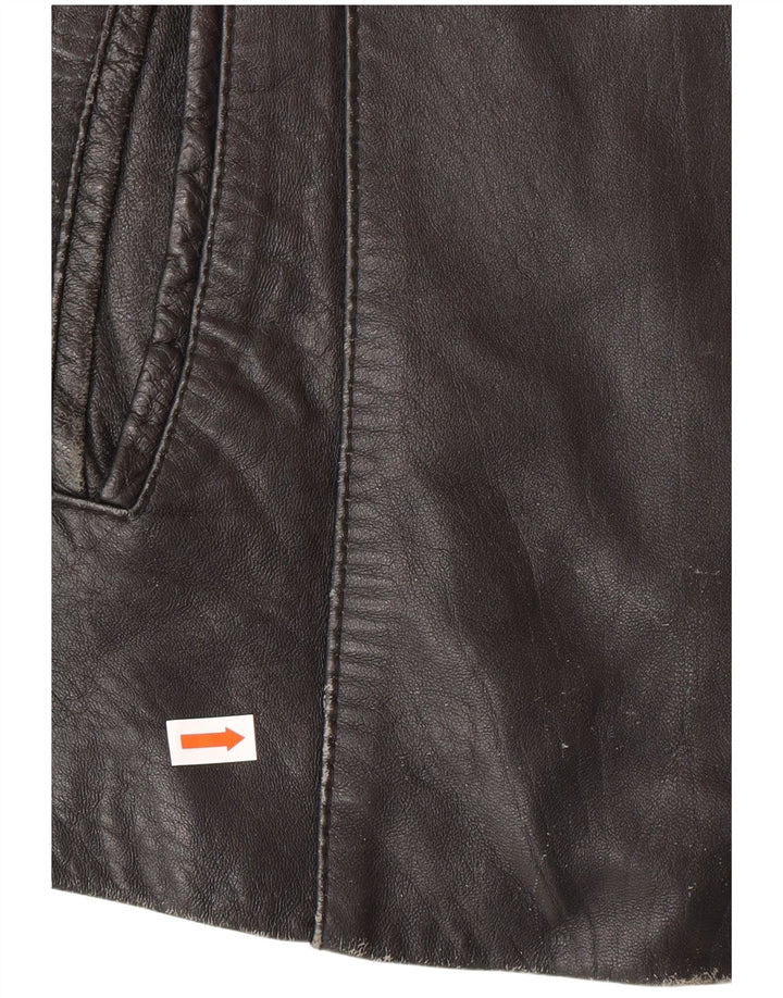 VINTAGE Womens Leather Jacket IT 48 XL Black Leather