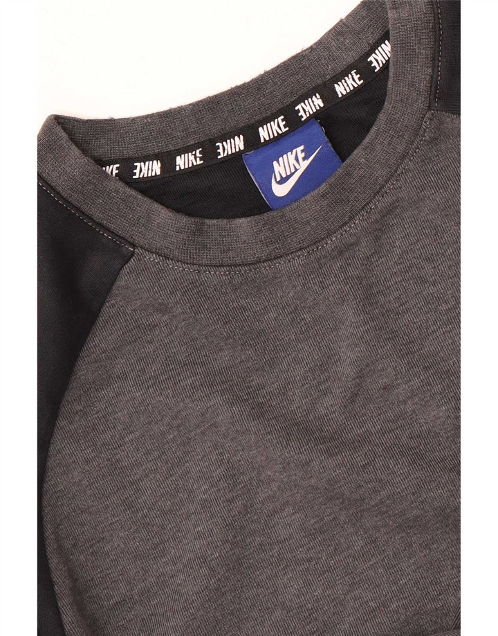 Męski sweter z grafiką Nike, mały, szary, z blokami kolorów