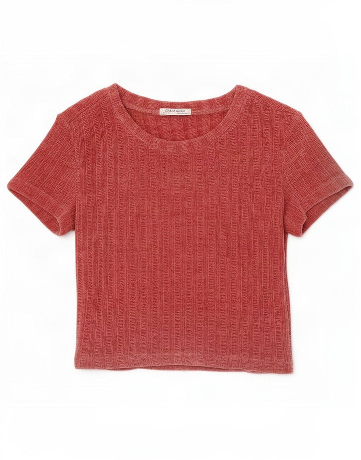 Damska bluzka welurowa Zara Top UK 10 Small Red Polyester