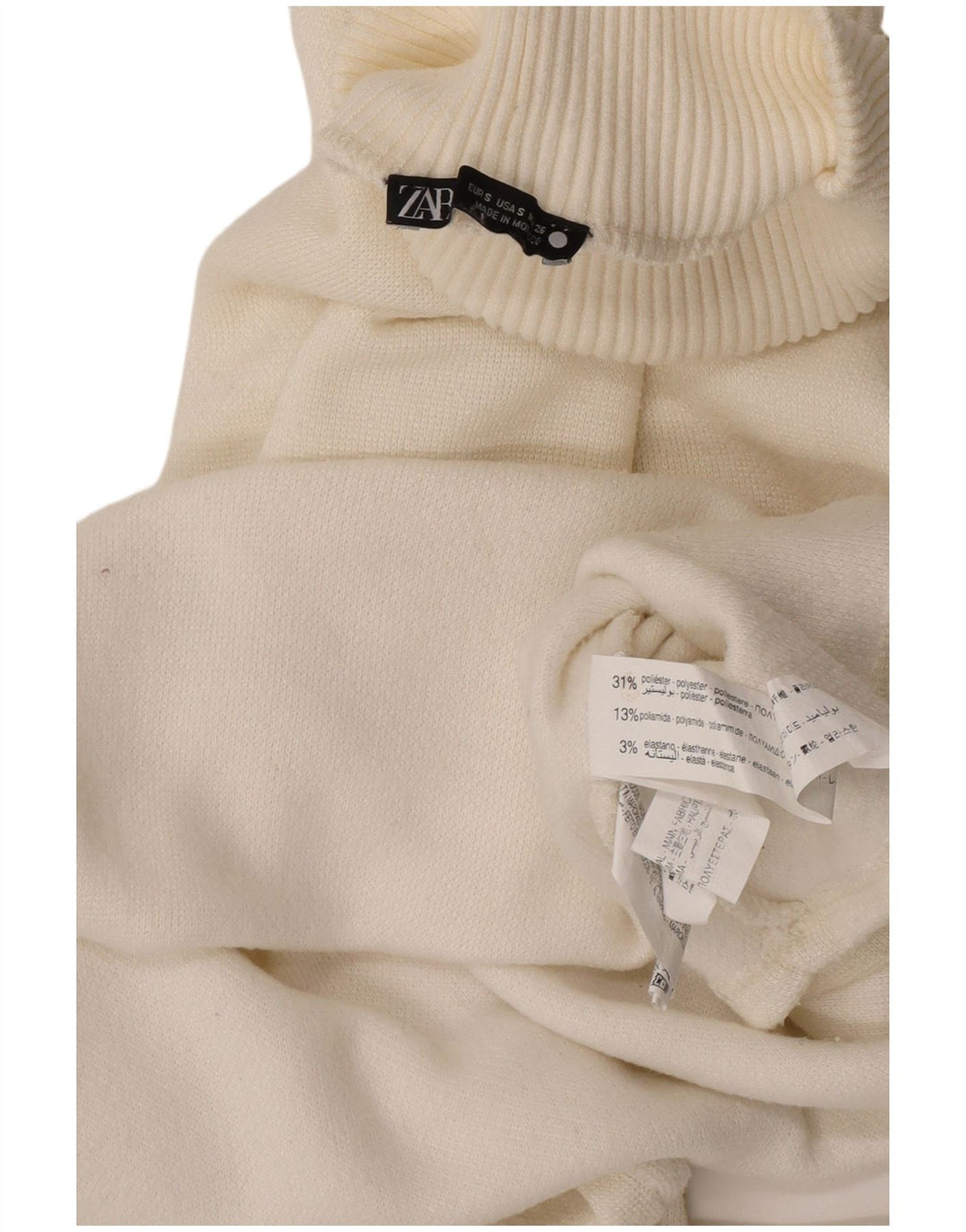 Damski sweter Zara Crop Oversize z golfem UK 10 Small Off White