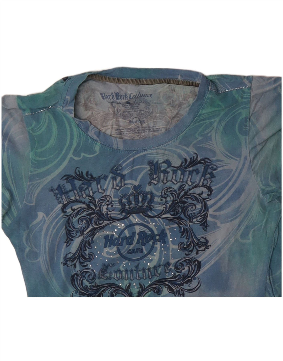 T-shirt damski HARD ROCK CAFE Couture Graphic Top UK 8 Small Blue Tie Dye