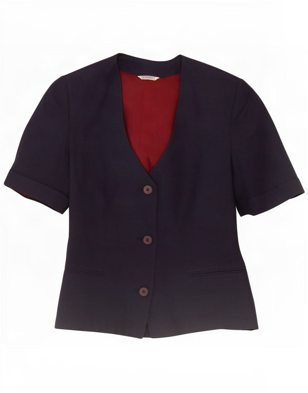 Stefanel Womens Short Sleeve 3 Button Blazer Jacket IT 38 XS Navy Blue