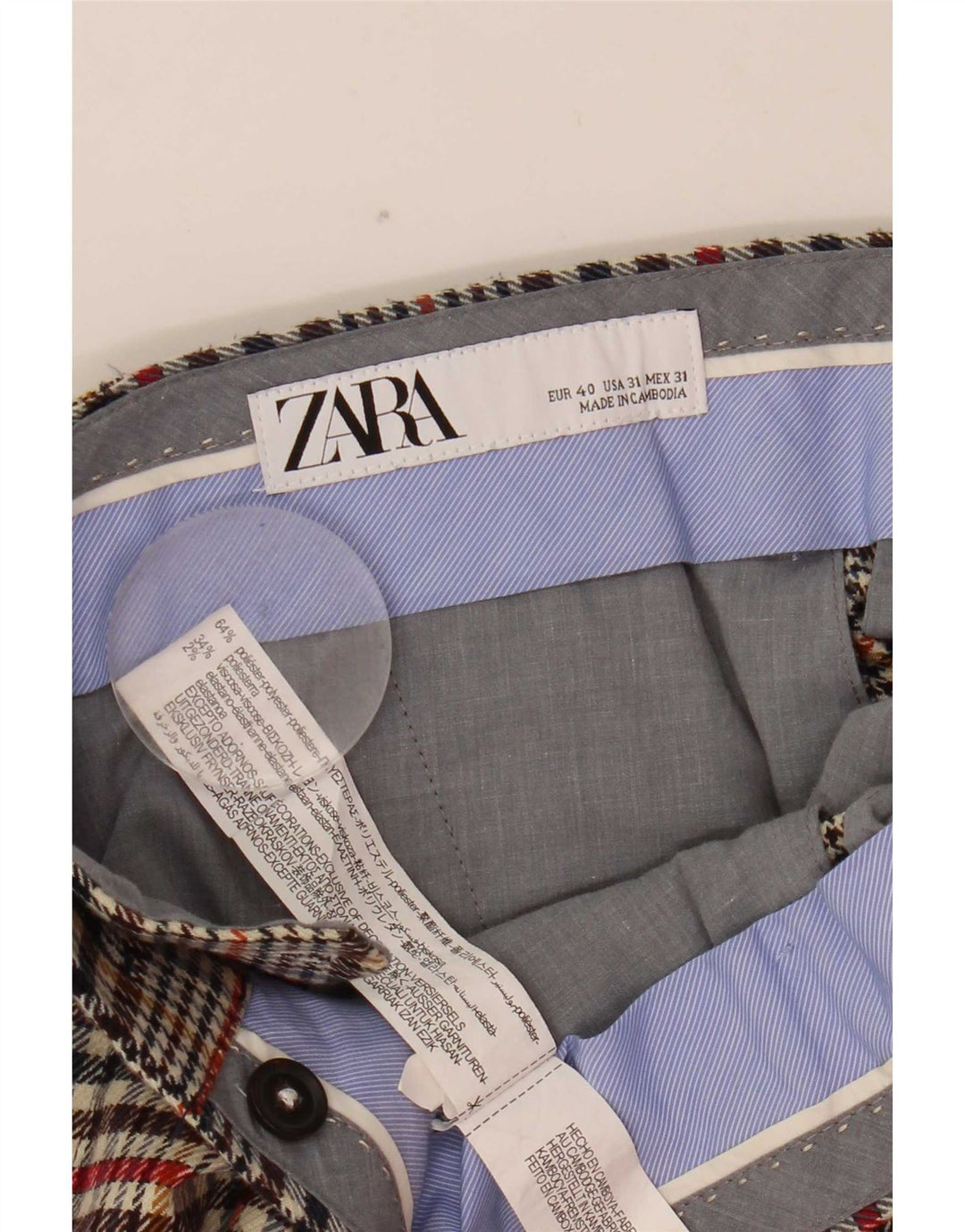 Męskie krótkie spodnie Zara EU 40 Medium W31 L25 Beżowy poliester w kratę
