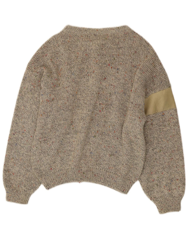Sweter męski w stylu vintage, średnio beżowy, nakrapiana wełna z alpaki