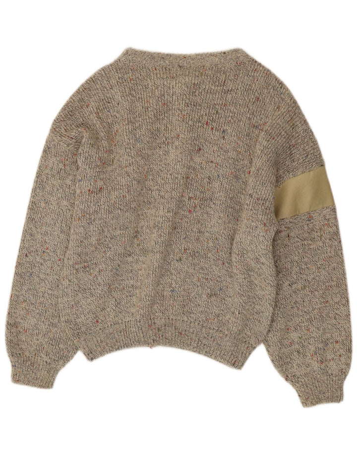 Sweter męski w stylu vintage, średnio beżowy, nakrapiana wełna z alpaki
