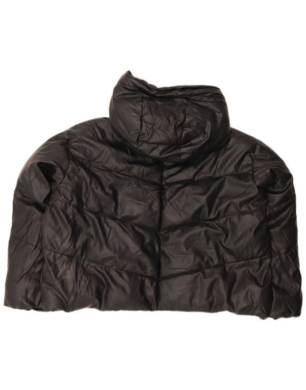 Zara Womens Hooded Oversized Padded Jacket UK 20 2XL Black Polyurethane