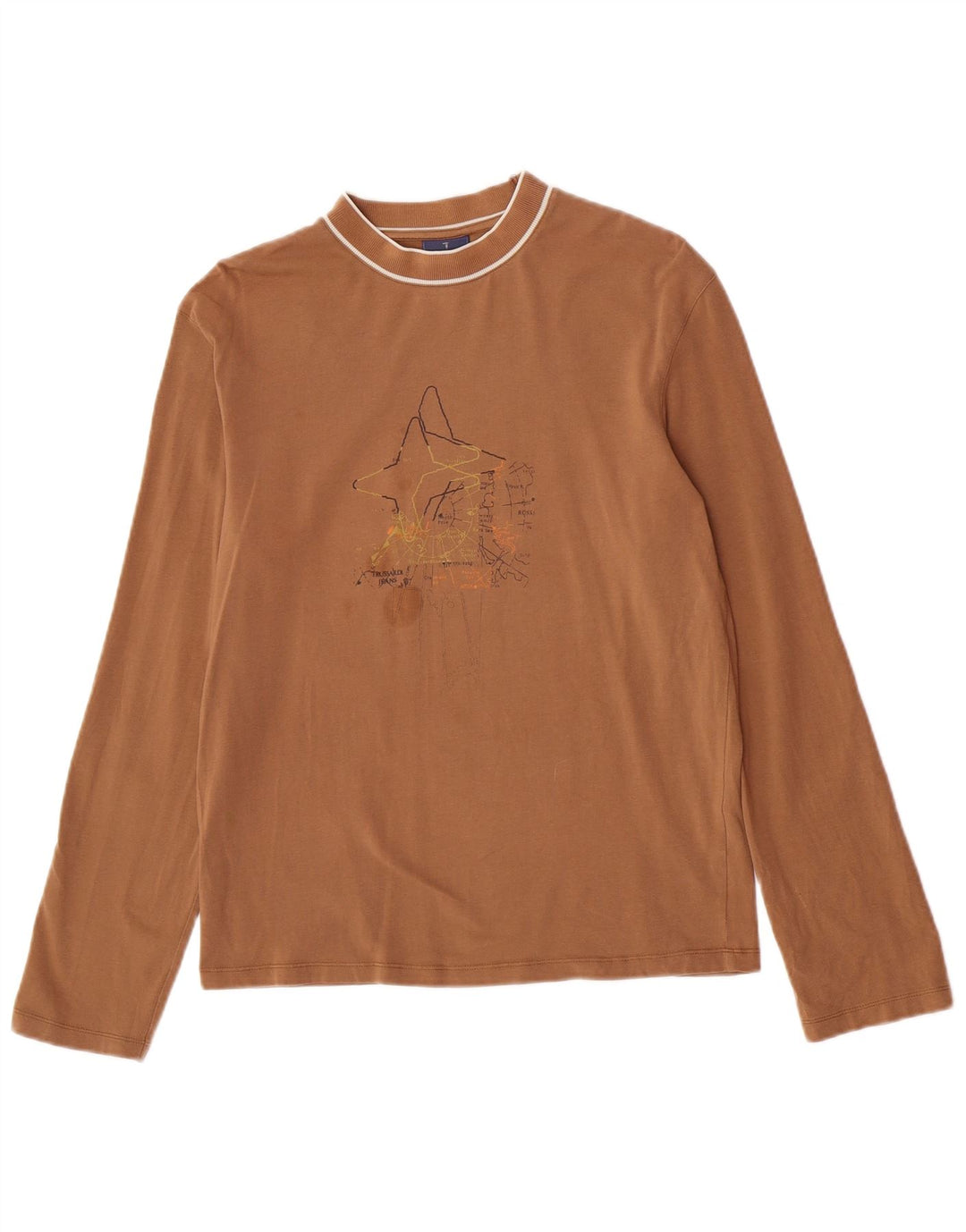 Męski top z grafiką Trussardi Jeans z długim rękawem, średniobrązowy, bawełniany