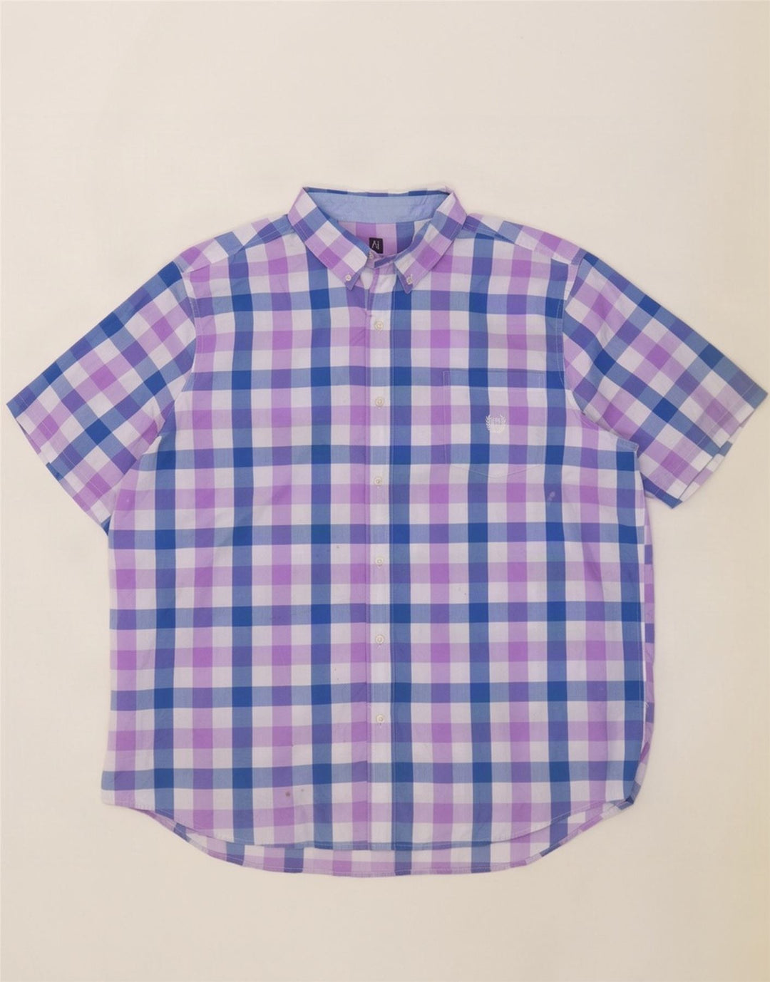 Męska koszula z krótkim rękawem Chaps Easy Care, 2XL, niebieska bawełniana kratka