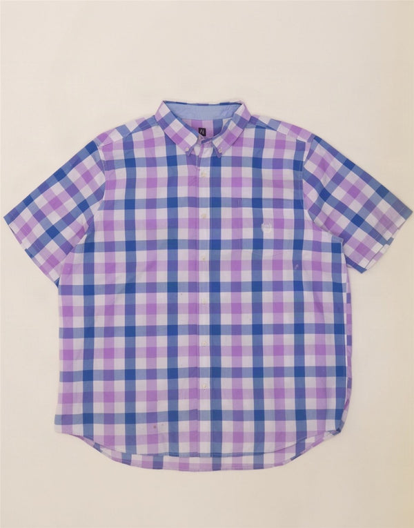 Męska koszula z krótkim rękawem Chaps Easy Care, 2XL, niebieska bawełniana kratka