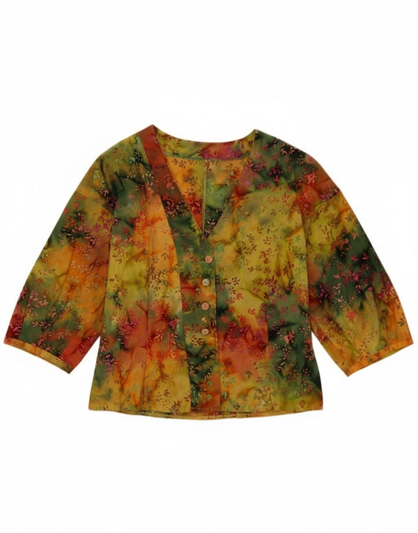 Damska bluzka koszulowa z rękawem 3/4 w stylu vintage, UK 12, średnia, wielobarwna w kwiaty