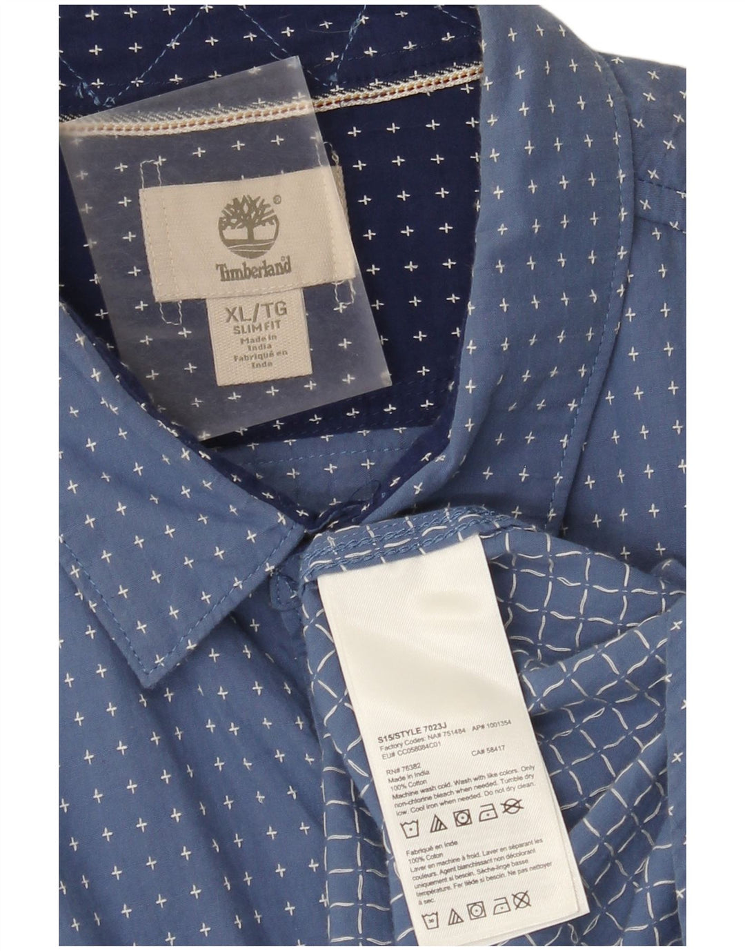 Męska koszula slim fit Timberland w abstrakcyjny wzór XL, niebieska, bawełniana