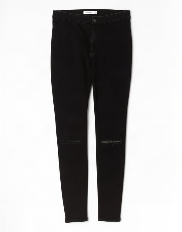 Topshop Damskie Joni Crop Distressed Skinny Jeans W30 L26 Czarna bawełna