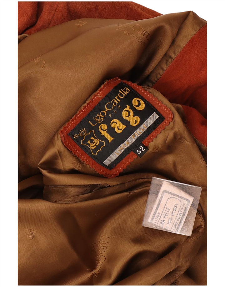 Vintage damski oversize'owy zamszowy płaszcz IT 42 średniej wielkości brązowa skóra