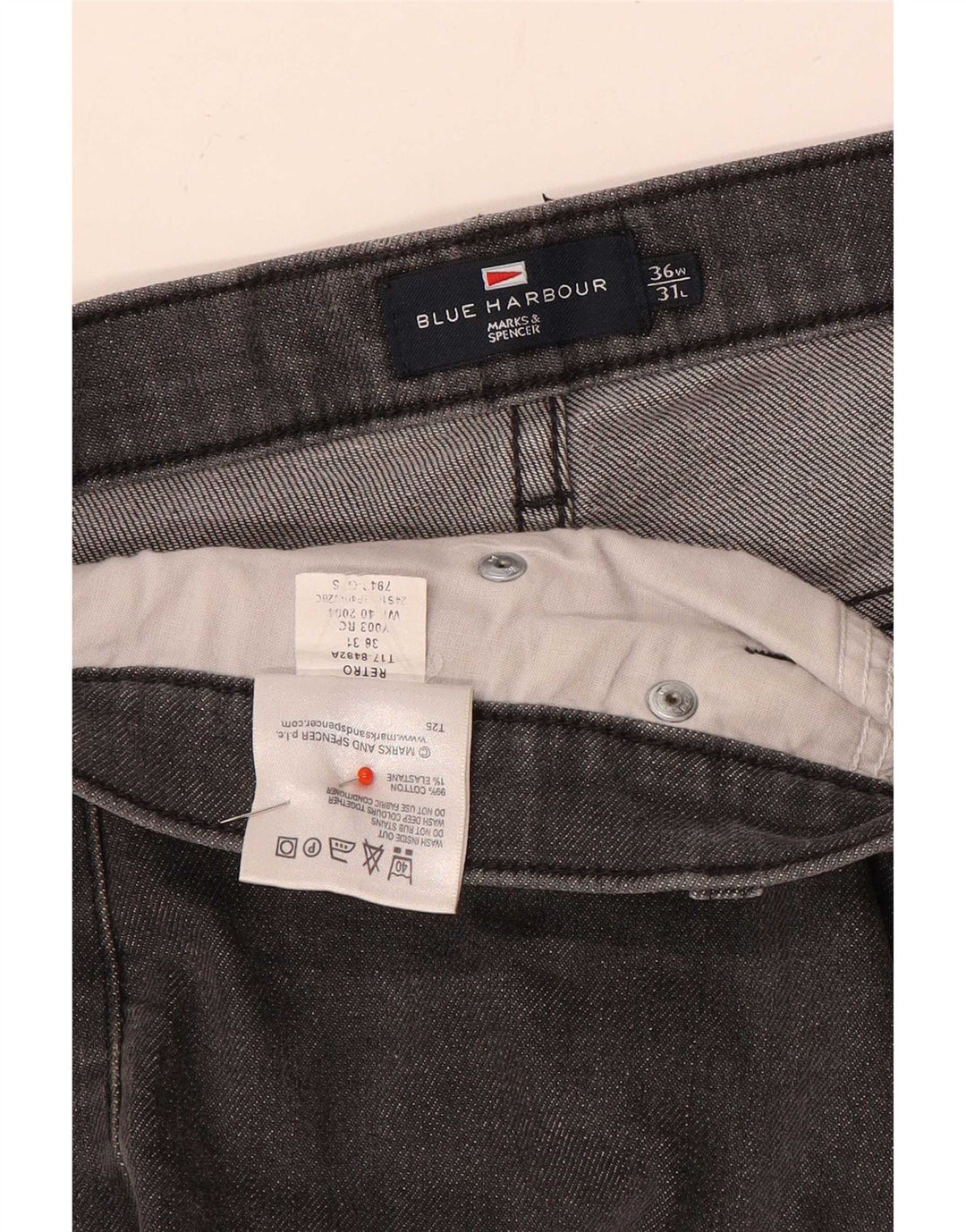 Marks & Spencer Męskie niebieskie dżinsy Harbor Straight W36 L31 Szara bawełna