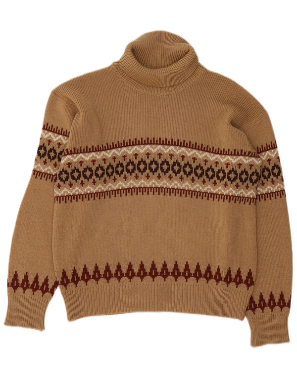 Vintage damski sweter z golfem UK 14 średni brąz Fair Isle